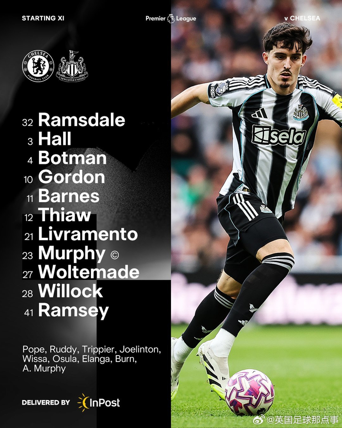 切尔西纽卡斯尔英超对决首发阵容揭晓